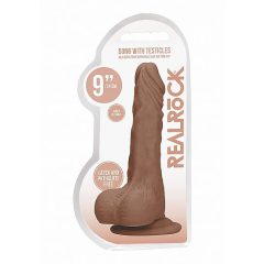   RealRock Dong 9 - realistické dildo s varlaty (23 cm) - tmavě přírodní