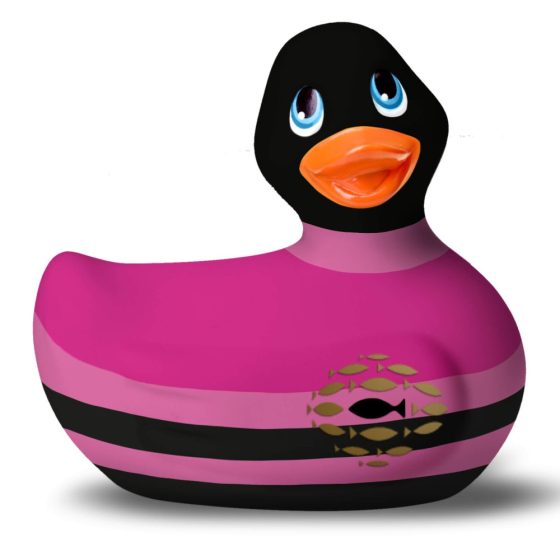 My Duckie Colors 2.0 - vodotěsný vibrátor na klitoris - proužkovaná kačenka (černo-růžová)
