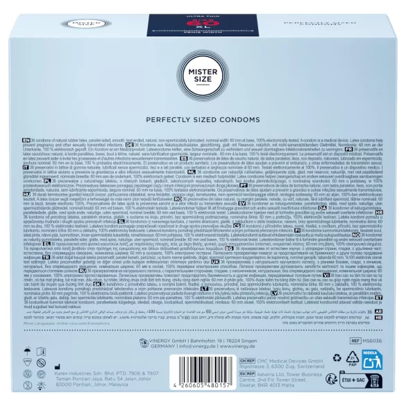 Mister Size - λεπτό προφυλακτικό - 60mm - 36 τεμάχια