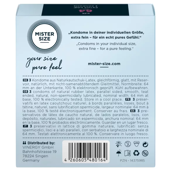 Mister Size - ανδρικό λεπτό προφυλακτικό - 64mm - 3 τεμάχια