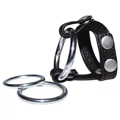   Bad Kitty - σετ δαχτυλίδι πέους και ορχών - δερμάτινο - μαύρο