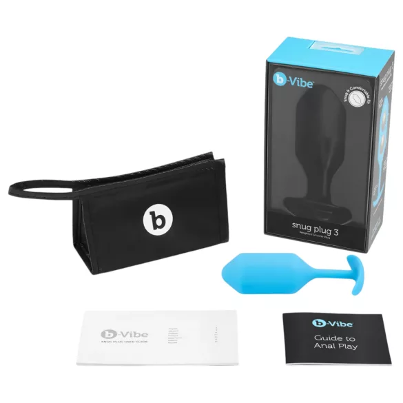 b-Vibe Snug Plug 3 - διπλό σφαιρικό buttplug (180g, μπλε)