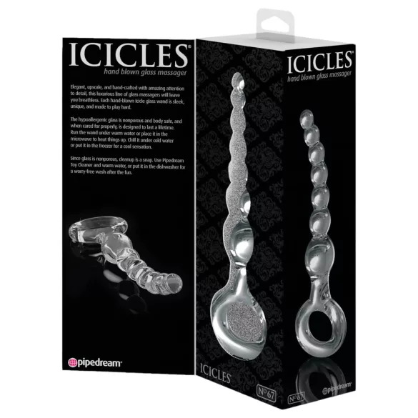 Icicles No. 67 - γυάλινο δονητής με σφαιρίδια - διαφανές