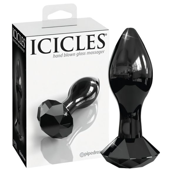 Icicles No. 78 - κωνικό γυάλινο πρωκτικό plug (μαύρο)