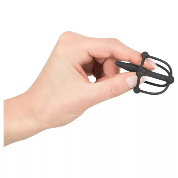 Penisplug - κλουβί πέους με διαστολέα - σιλικόνη - μαύρο