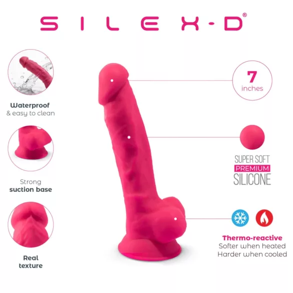 Silexd 7 - δονητής με βεντούζα, με όρχεις - 17,5 εκ. (ροζ)