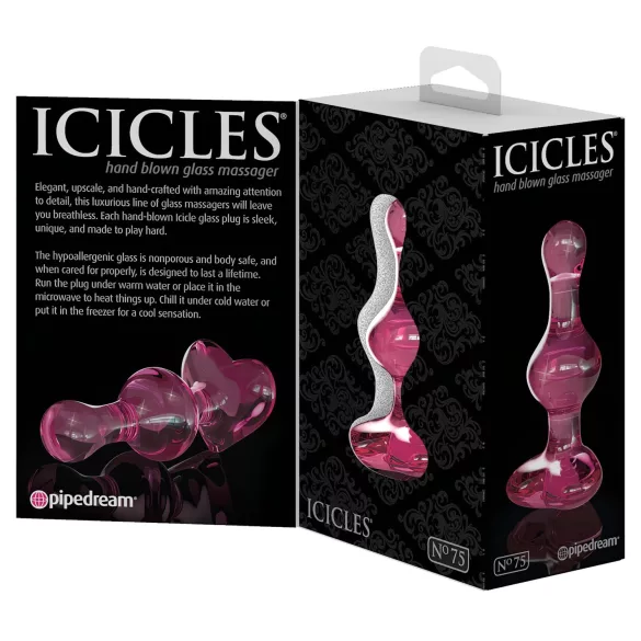 Icicles No. 75 - πρωκτική σφήνα καρδιά - γυάλινη - ροζ