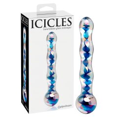   Icicles No. 08 - κυματιστό διάφανο-μπλε γυάλινο διπλό dildo