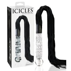   Icicles No. 38 - δερμάτινο μαστίγιο και γυάλινο δονητή (διάφανο-μαύρο)