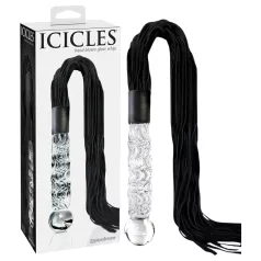   Icicles No. 38 - δερμάτινο μαστίγιο και γυάλινο δονητής - διάφανο/μαύρο