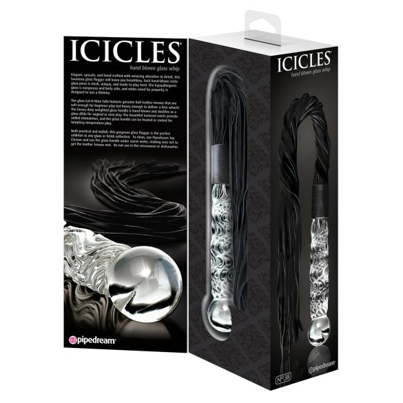 Icicles Νο. 38 - δερμάτινο μαστίγιο και γυάλινο δονητής (διαφανές-μαύρο)