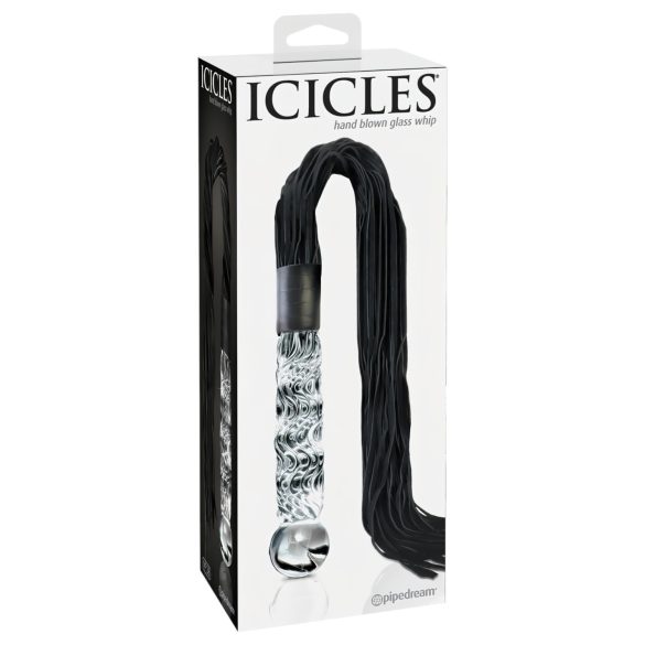 Icicles Νο. 38 - δερμάτινο μαστίγιο και γυάλινο δονητής (διαφανές-μαύρο)