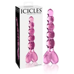   Icicles No. 43 - γυάλινος δονητής με καρδιές και πέρλες (ροζ)