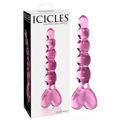   Icicles No. 43 - γυάλινο δονητής με χάντρες και καρδιά - ροζ