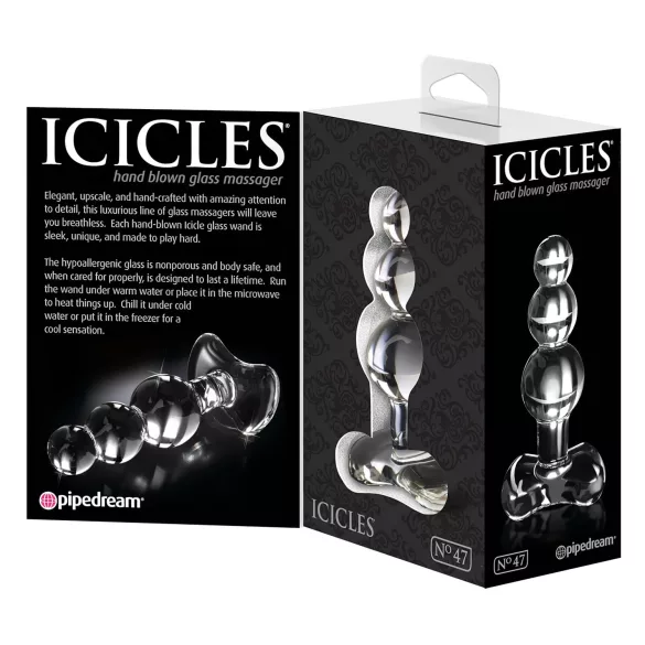 Icicles No. 47 - πρωκτική σφήνα γυάλινη με τριπλές χάντρες - διάφανο