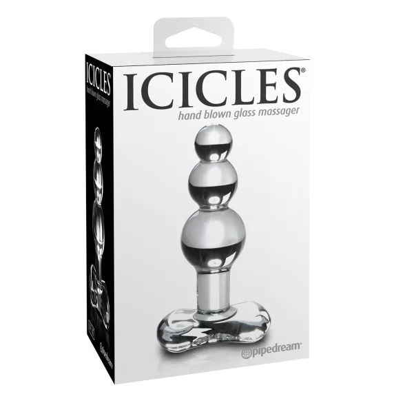 Icicles No. 47 - πρωκτική σφήνα γυάλινη με τριπλές χάντρες - διάφανο