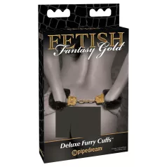   Pipedream Fetish Fantasy Gold - χειροπέδες με γούνα - μαύρο - sex παιχνίδι