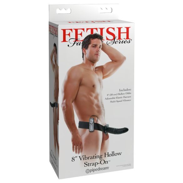Fetish Strap-On 8 - μαύρο κοίλο δονητής με ιμάντα strap-on