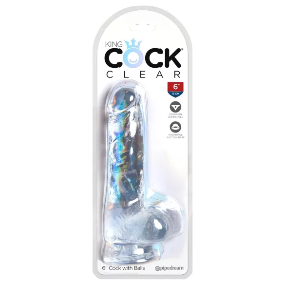 King Cock - δονητής με όρχεις και βεντούζα - διαφανής 15cm