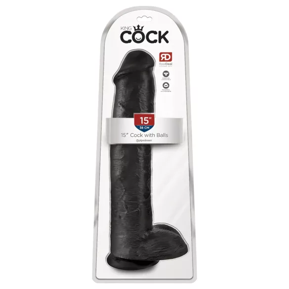 King Cock 15 - δονητής με όρχεις και βεντούζα - 38εκ - μαύρος