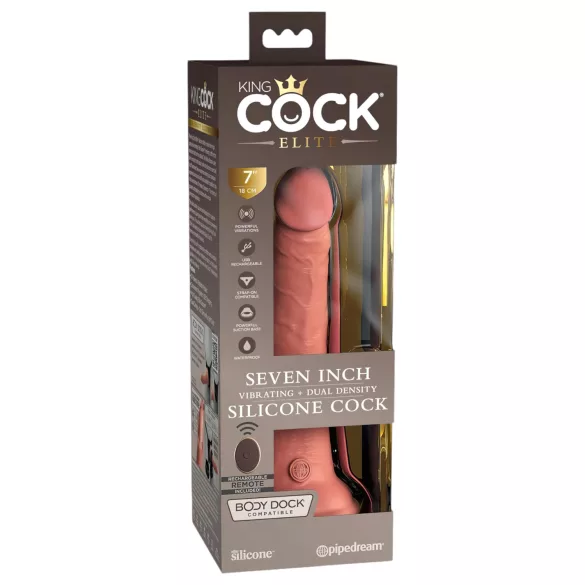King Cock Elite 7 - δονητής με βεντούζα και τηλεχειριστήριο 18cm - φυσικό