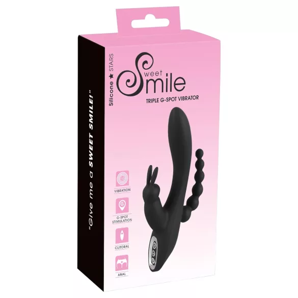 SMILE Triple - δονητής με 3 κεφαλές - επαναφορτιζόμενος, αδιάβροχος - μαύρος