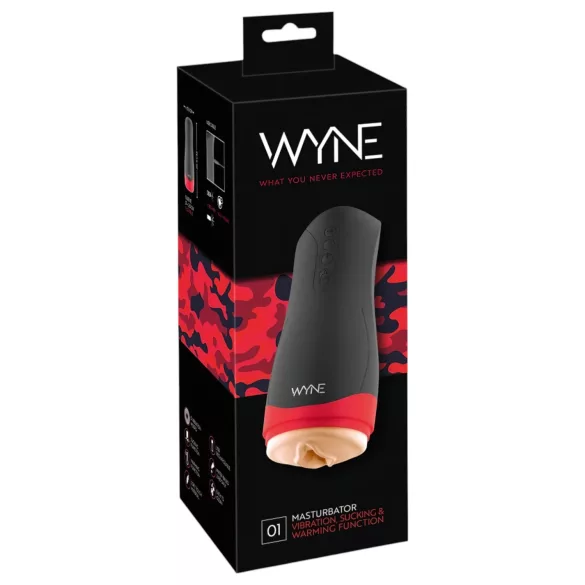 WYNE 01 - ανδρικός masturbator με δόνηση, αναρρόφηση, θέρμανση - μαύρος