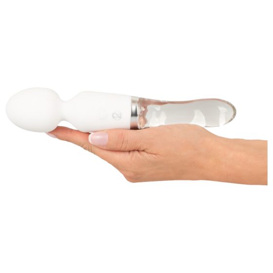 Liaison Wand - rechargeable silicone-glass LED vibrator (translucent-white)
