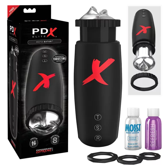 PDX Moto Bator - ανδρικός αυνανιστής με δόνηση και κίνηση, μαύρο