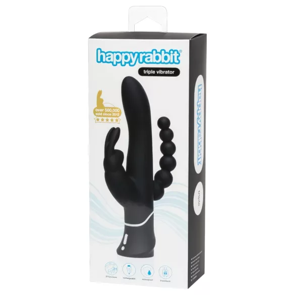 Happyrabbit Triple - δονητής κλειτορίδας και πρωκτού επαναφορτιζόμενος - μαύρο