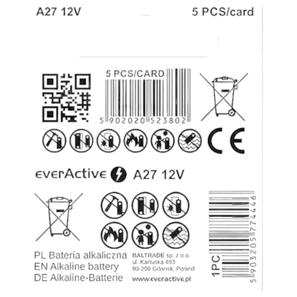Μπαταρία 12V (27A, MN27) για τηλεχειριστήριο (1 τεμ.)