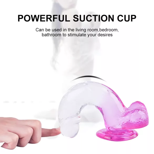 Sunfo - δονητής με όρχεις και βεντούζα - 22cm διάφανο μωβ