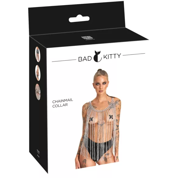 Bad Kitty - κολάρο και ζώνη με αλυσίδες (ασημί)
