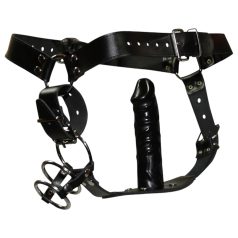   ZADO - δερμάτινο στρινγκ με ομοίωμα και 3 δαχτυλίδια πέους