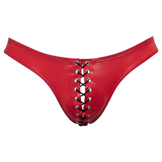 Svenjoyment - Men's black lace-up shiny underwear (red) - M