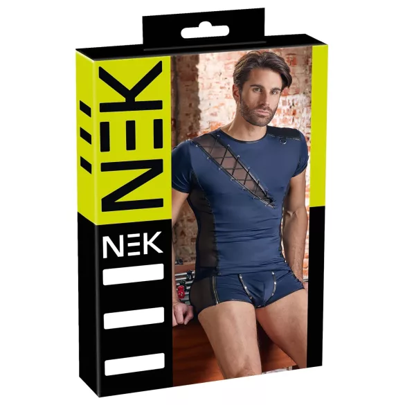 NEK - ανδρικό τοπ με δαντέλα και κορδόνια - μαύρο/μπλε