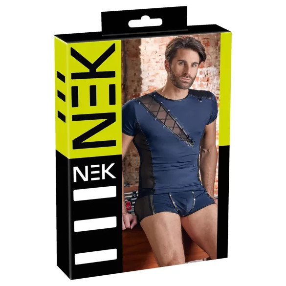 NEK - ανδρικό τοπ με δαντέλα και κορδόνια - μαύρο/μπλε - L