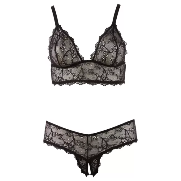 Cottelli Plus Size - σετ δαντελένιο σουτιέν για γυναίκα - μαύρο