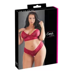   Cottelli Plus Size - σετ εσώρουχα δαντέλα για γυναίκα - κόκκινο - 3XL