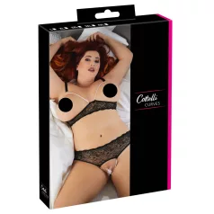   Cottelli Plus Size - σετ σουτιέν με πέρλες - μαύρο