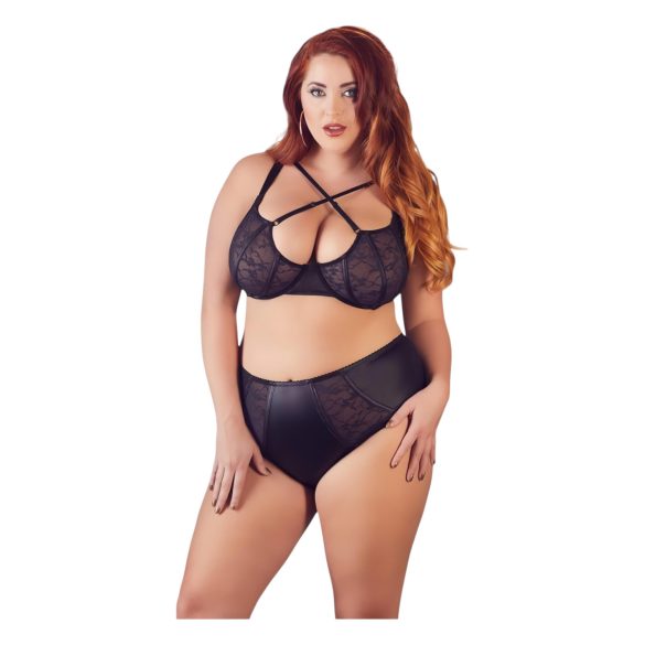 Cottelli Plus Size - Σταυρωτό Σουτιέν και Σλιπ (Μαύρο) - 85E/L