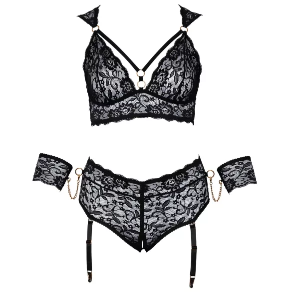 Cottelli Bondage Plus Size - δαντελένιο σετ σουτιέν (μαύρο) - 3XL