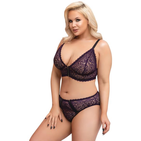 Cottelli Plus Size - διάφανο σετ σουτιέν με σχέδιο (μωβ) - 2XL