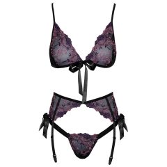 Kissable - pink and purple embroidered bra set (black)