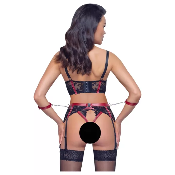 Cottelli Bondage - σετ σουτιέν push-up με δαντέλα - ματ κόκκινο - L