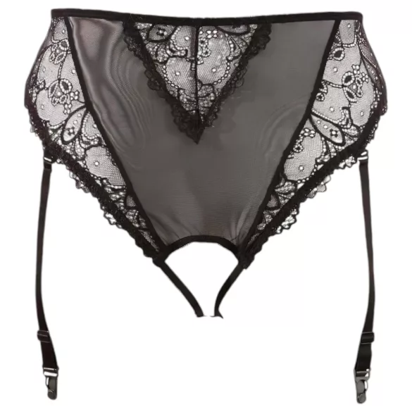 Cottelli Plus Size - δαντελωτό σλιπ με ζαρτιέρες (μαύρο)