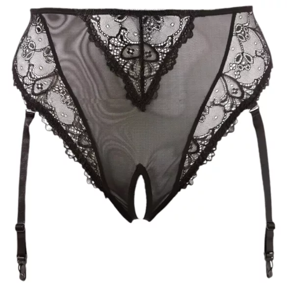 Cottelli Plus Size - δαντελωτό σλιπ με ζαρτιέρες (μαύρο)