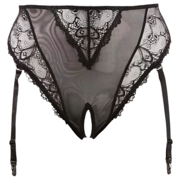 Cottelli Plus Size - δαντελωτό σλιπ με ζαρτιέρες (μαύρο) - XXXXL
