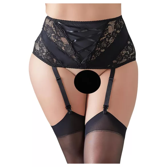Cottelli Plus Size - ζαρτιέρα με δαντέλα και κορδόνια - μαύρο - XL