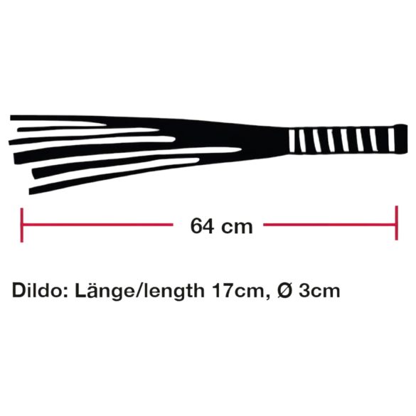 Bad Kitty - μαστίγιο δέρματος με γυάλινο δονητή - διάφανο/μαύρο